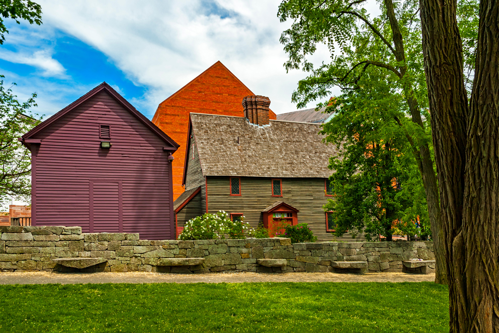 The benches that are part of the Salem Witch Memorial 