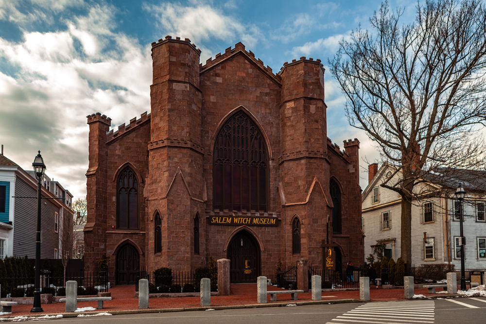 The exterior of the Witch Museum in Salem. This is a great stop for Halloween RV trips