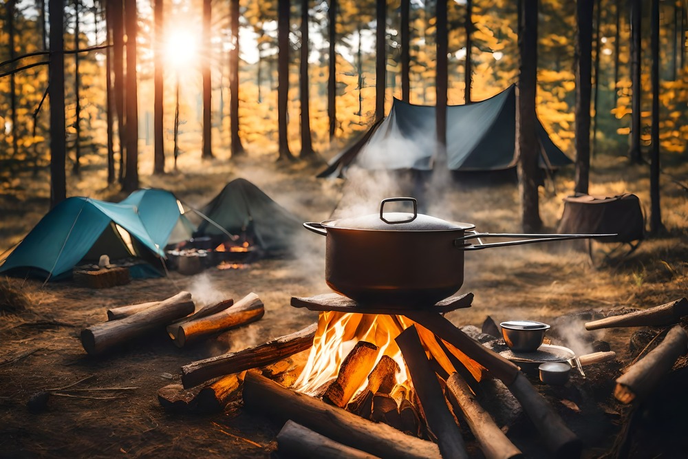 Pot over camp fire