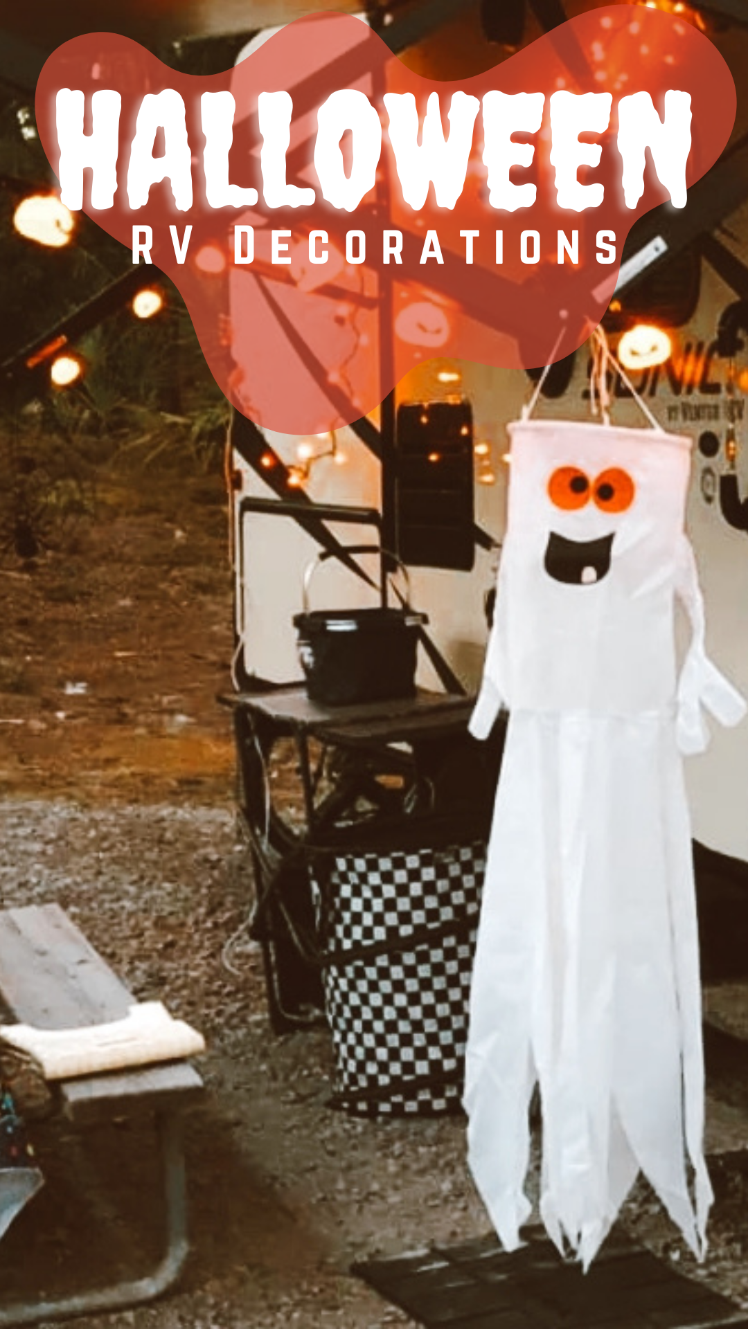 A ghost decoration outside an RV