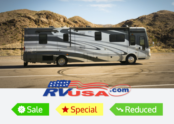 A graphic shows which sale, special and reduced icons to look for on RVUSA