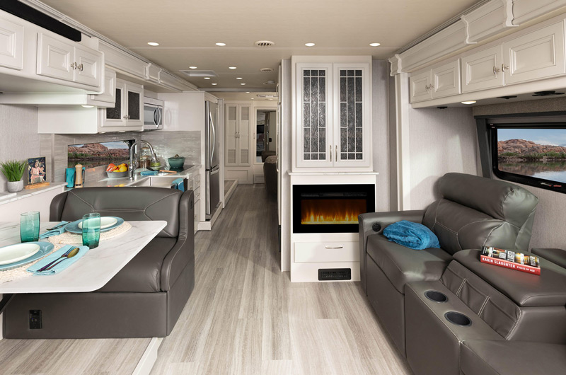 The interior of a Fleetwood Frontier, one of the best RVs for 2022