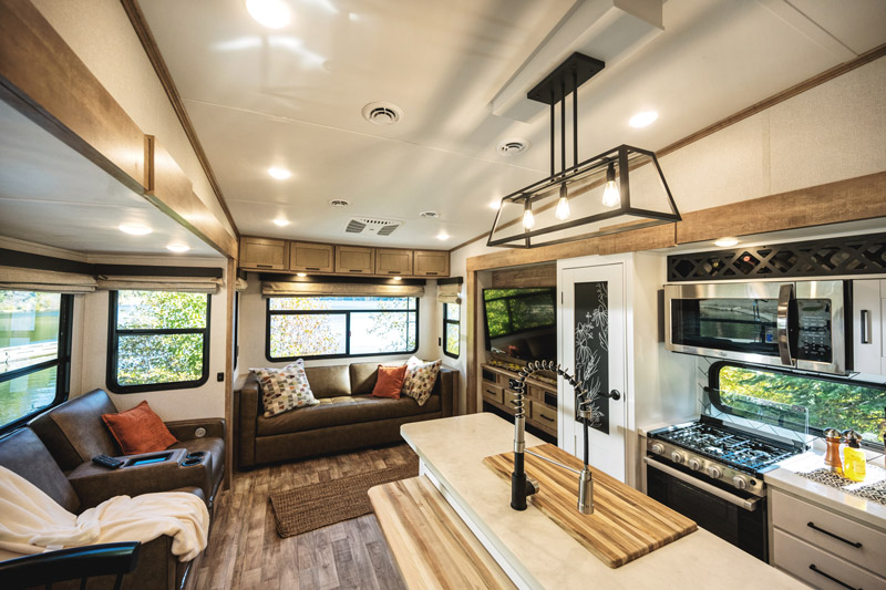 The interior of a Keystone Arcadia, one of the hottest RVs for 2022