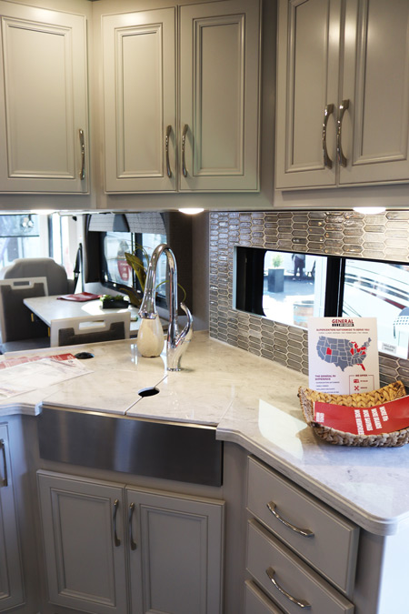 The L shaped kitchen in the Fleetwood Bounder's new floor plan