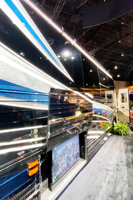 The exterior of a luxury bus conversion at Florida's biggest RV show