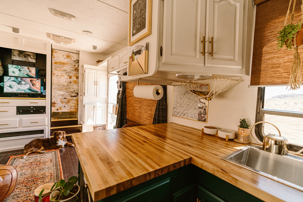 A renovated RV kitchen. DIY campers are popular this year.