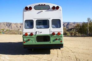 The rear of a renovated school bus for sale