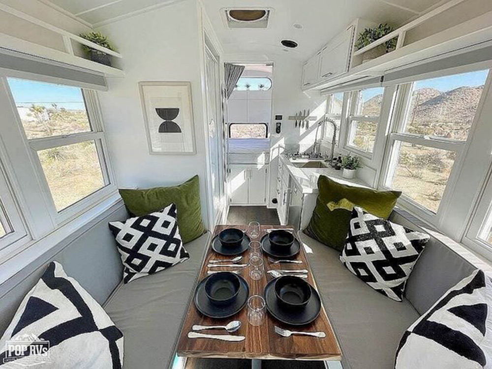 The interior of one of the skoolie classifieds on RVUSA.