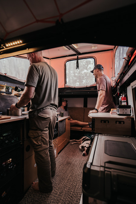 The interior of a TAXA Mantis, one of the overland RVs for sale on RVUSA