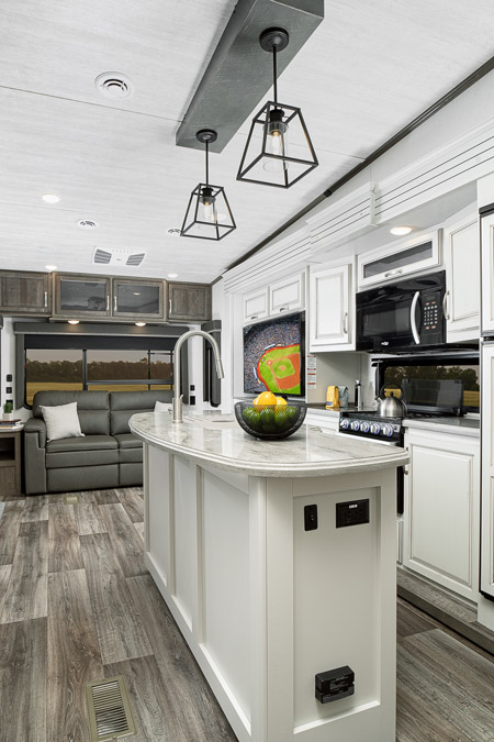 The kitchen of a Keystone Cougar fifth wheel
