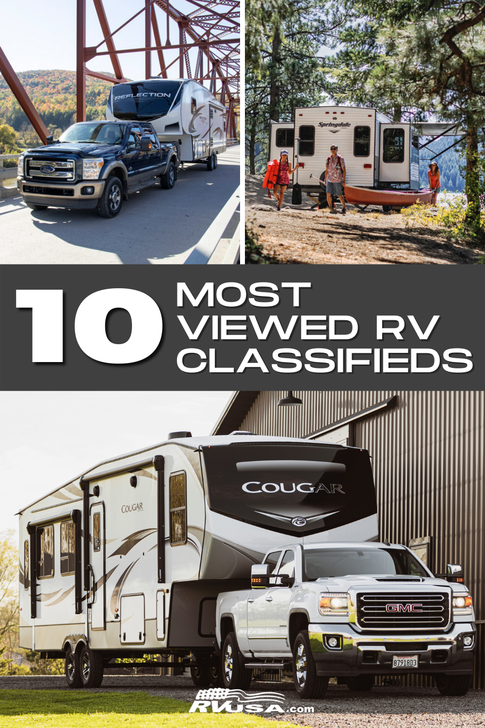 A collage of a few of the Top 10 most viewed RVs on RVUSA