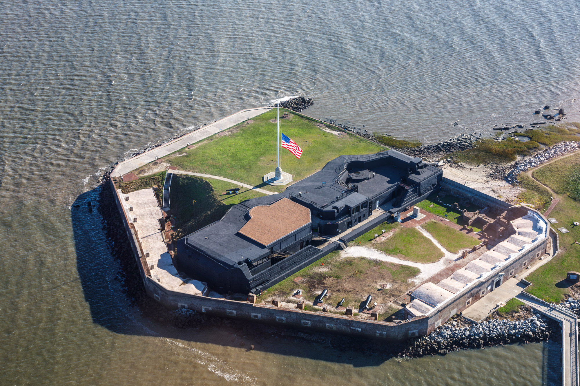 An aerial view of Fort Sumter, one of the great stops on these summer RV trips for families