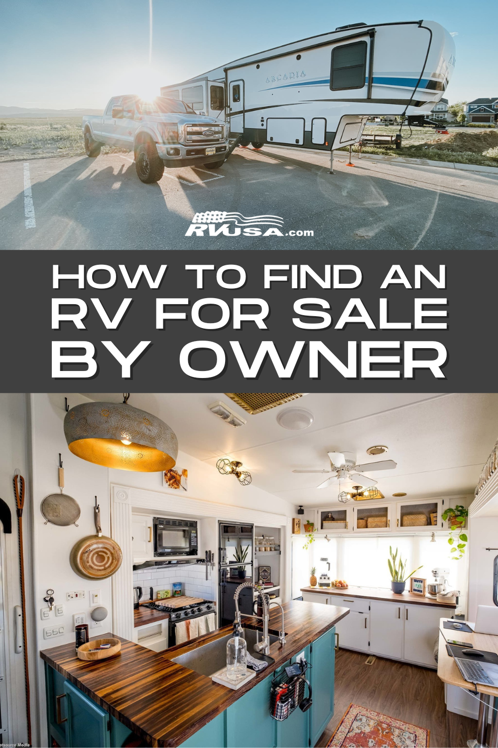 RV For Sale By Owner The exterior of one RV and the interior of another. These are RVs for sale by owner on RVUSA