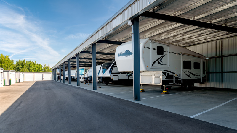 RVs in a storage facility to help with RV mold prevention. 
