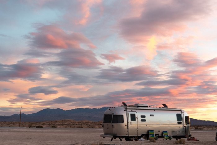 Airstream RV at sunset