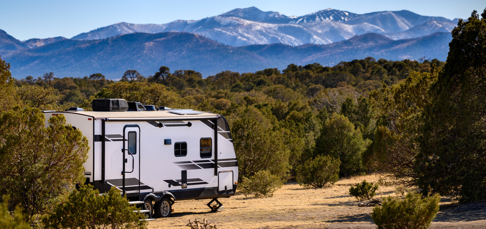 travel trailer in the mountain
